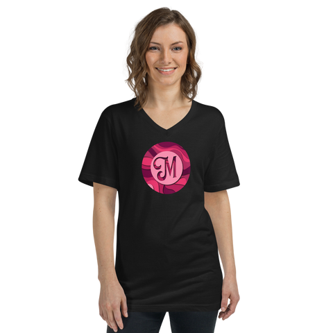 Pink Logo Black V-Neck T-Shirt