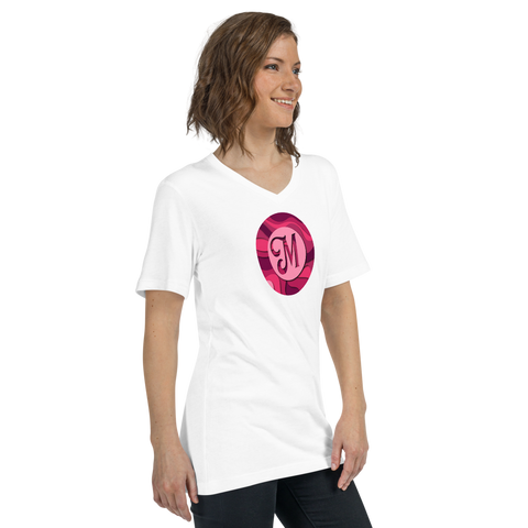 Pink Logo White V-Neck T-Shirt